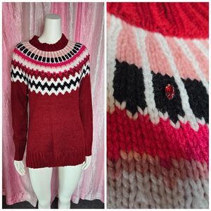 Avon Signature Collection Fair Isle Rhinestone Red Ski Sweater Size Medium